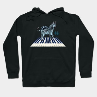 Zebra in Blue on Keyboard with Music Notes Hoodie